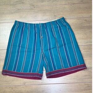 Midwest‎ Traders vintage MenTeal Striped Cotton Lounge Sleep Pajama Shorts Large